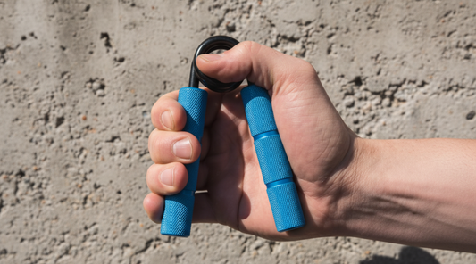 Person closing a hand gripper to build grip strength